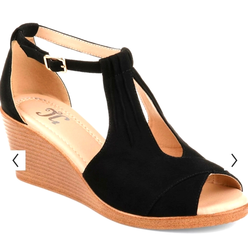 Journee Collection Kedzie Open Toed Black Wedges New In Box